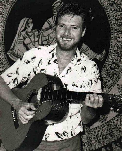 Peter pictured with a broken guitar