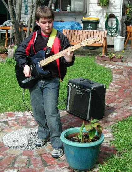 Shannon with Peter's guitar and amp